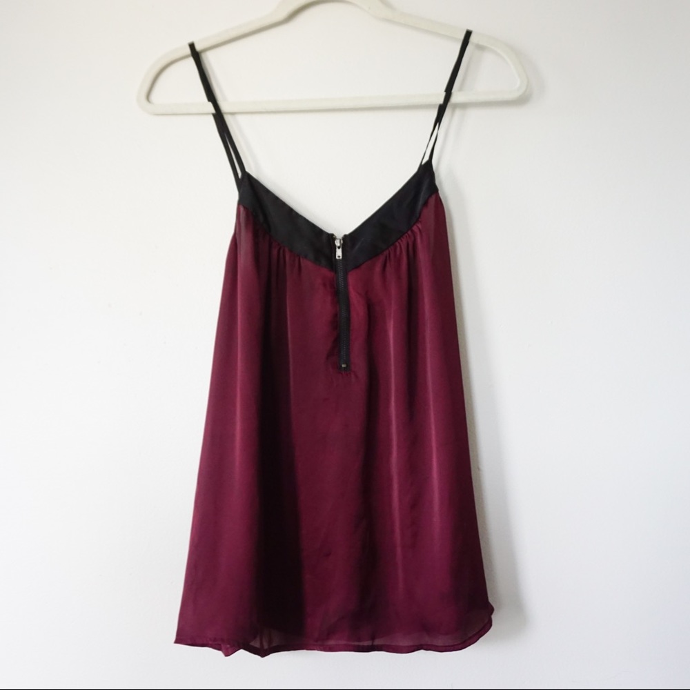 Burgundy Red Zipper Front Satin Tanktop